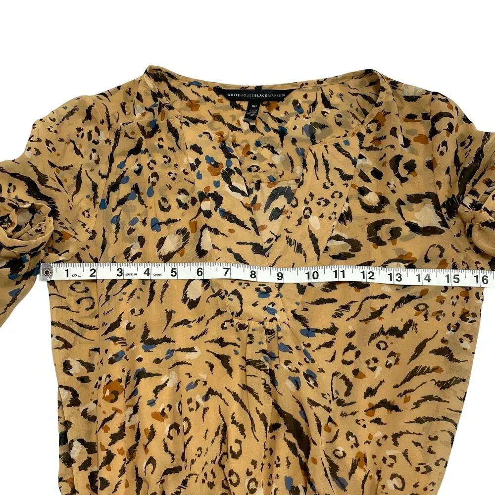 White House Black Market Long Sleeve Beige Animal Print Blouson Dress - Picture 16 of 16